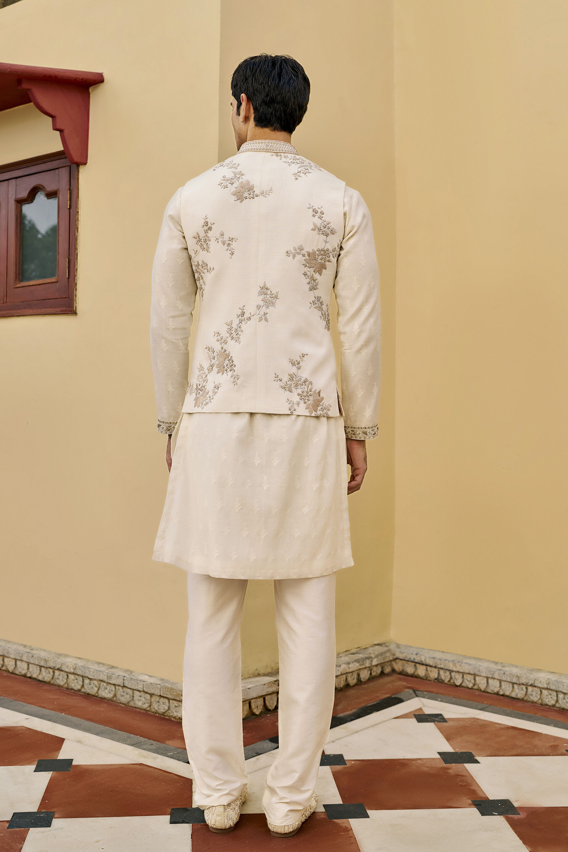 Serenade Hand-embroidered Silk Nehru Jacket - Off White